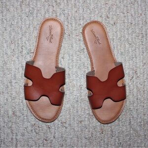 Brown Leather Slide Sandals